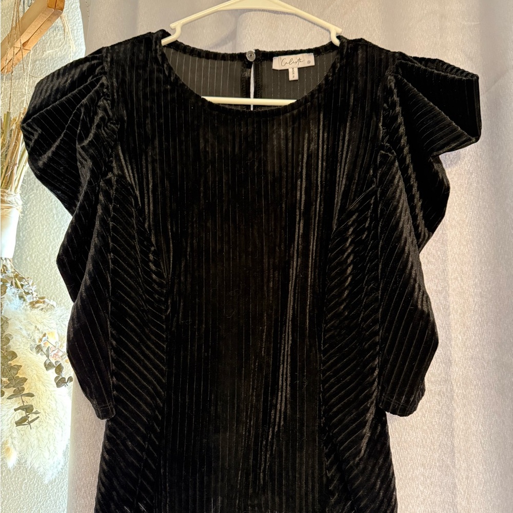 Calista Black Velvet Blouse